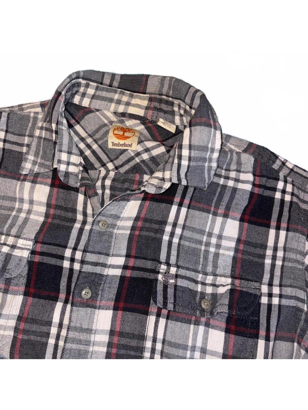 Timberland Men's XL Gray Plaid Cotton Flannel Shirt Outdoor Durable Collated
